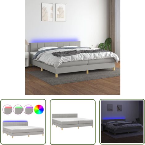 The Living Store Boxspringbett mit Matratze & LED Hellgrau 200x200 cm Stoff - Boxspringbett - Doppelbett - Betten - Schlafräume - Wohnbereich