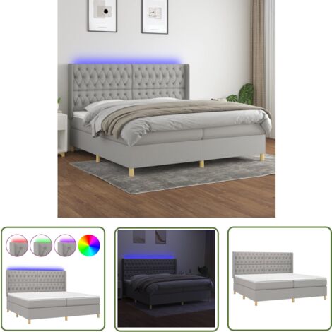 The Living Store Boxspringbett mit Matratze & LED Hellgrau 200x200 cm Stoff - Boxspringbett - Doppelbett - Betten - Schlafsofa - Lattenrost
