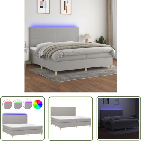 The Living Store Boxspringbett mit Matratze & LED Hellgrau 200x200 cm Stoff - Boxspringbett - Doppelbett - Bettenrahmen - Lattenrost - Massivholzmöbel