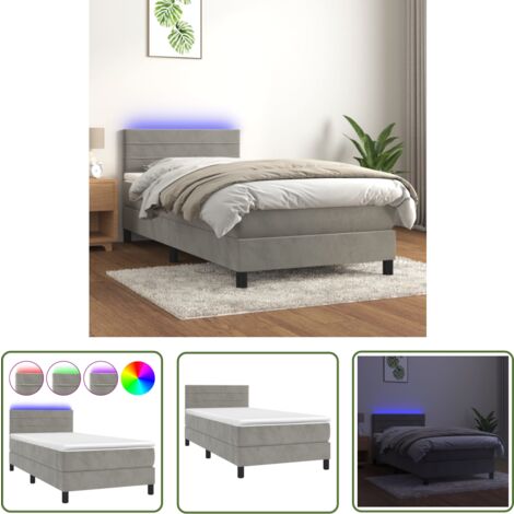 The Living Store Boxspringbett mit Matratze & LED Hellgrau 80x200 cm Samt - Boxspringbett - Samtbett - Doppelbett - LED Beleuchtung - Schlafsystem