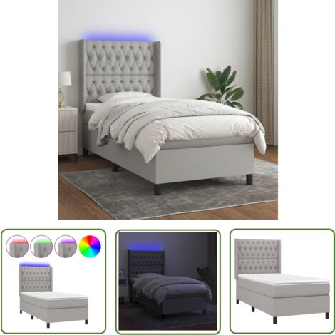 The Living Store Boxspringbett mit Matratze & LED Hellgrau 90x190 cm Stoff - Boxspringbett - Doppelbett - Schlafsofa - Lattenrost - Bettsystem