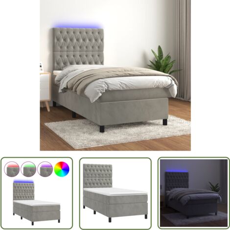 The Living Store Boxspringbett mit Matratze & LED Hellgrau 90x200 cm Samt - Boxspringbett - Doppelbett - Samtbett - Luxusbett - Schlafsofa