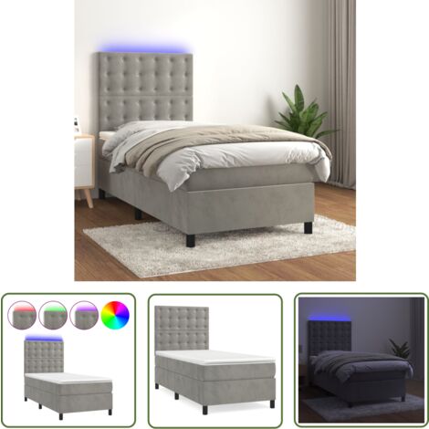 The Living Store Boxspringbett mit Matratze & LED Hellgrau 90x200 cm Samt - Boxspringbett - Doppelbett - Samtbett - Luxusbett - Schlafsofa