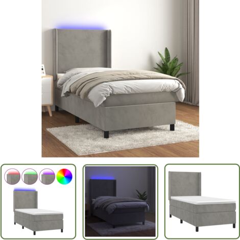 The Living Store Boxspringbett mit Matratze & LED Hellgrau 90x200 cm Samt - Boxspringbett - Samtbett - Doppelbett - LED-Bett - Schlafsofa