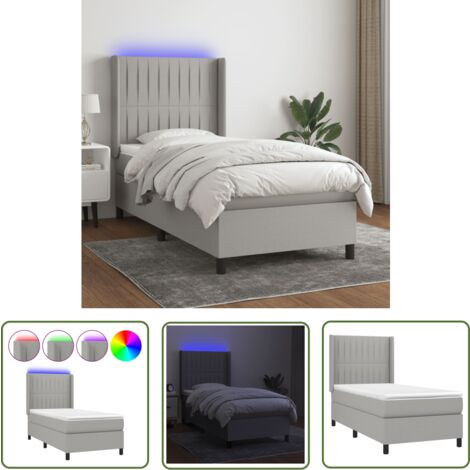 The Living Store Boxspringbett mit Matratze & LED Hellgrau 90x200 cm Stoff - Boxspringbett - Betten - Schlafräume - Doppelbett - Einzelbett