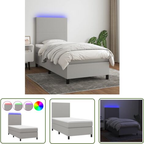 The Living Store Boxspringbett mit Matratze & LED Hellgrau 90x200 cm Stoff - Boxspringbett - Betten - Schlafräume - LED-Bett - Hellgraues Bett