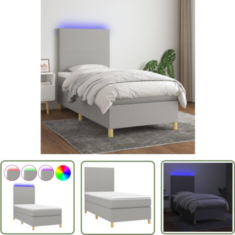 The Living Store Boxspringbett mit Matratze & LED Hellgrau 90x200 cm Stoff - Boxspringbett - Doppelbett - Bettenrahmen - Schlafsystem - Lattenrost