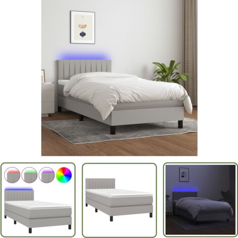 The Living Store Boxspringbett mit Matratze & LED Hellgrau 90x200 cm Stoff - Boxspringbett - Doppelbett - Schlafraum - Bettenrahmen - Lattenrost