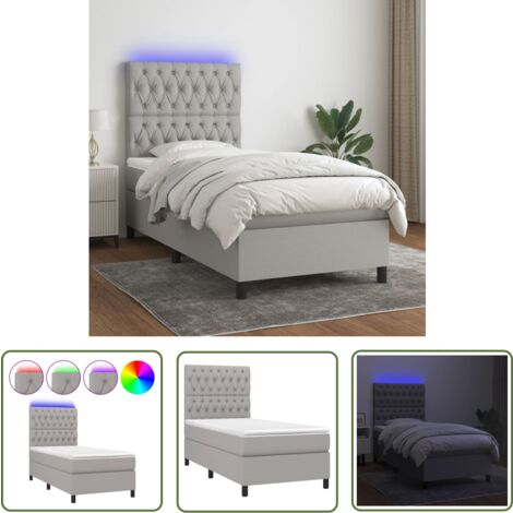 The Living Store Boxspringbett mit Matratze & LED Hellgrau 90x200 cm Stoff - Boxspringbett - Doppelbett - Schlafraumgestaltung - Bettenausstattung - Lattenrost