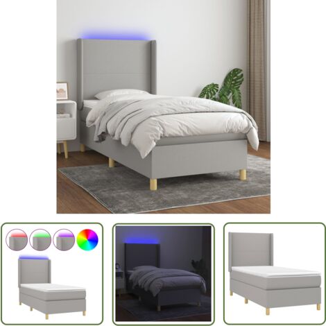 The Living Store Boxspringbett mit Matratze & LED Hellgrau 90x200 cm Stoff - Boxspringbett - Doppelbett - Schlafsofa - Bettauflage - Lattenrost
