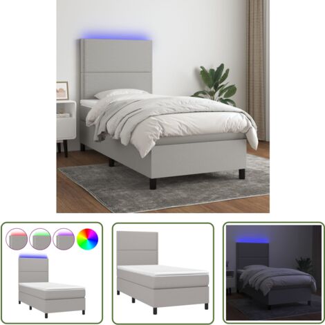The Living Store Boxspringbett mit Matratze & LED Hellgrau 90x200 cm Stoff - Boxspringbett - Doppelbett - Schlafsofa - Lattenrost - Bettrahmen
