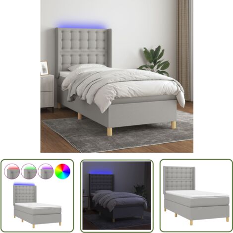 The Living Store Boxspringbett mit Matratze & LED Hellgrau 90x200 cm Stoff - Boxspringbett - Doppelbett - Schlafsofa - Lattenrost - Bettrahmen