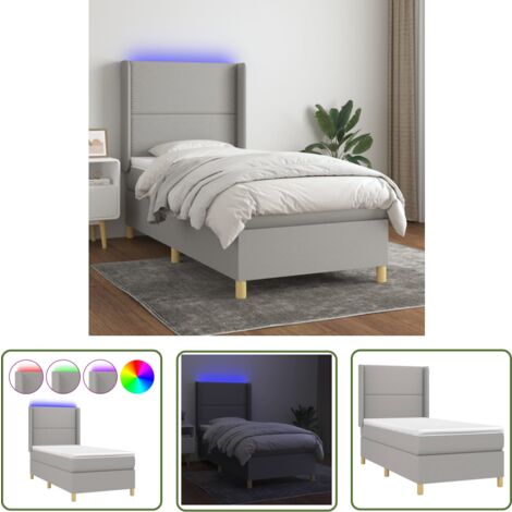 The Living Store Boxspringbett mit Matratze & LED Hellgrau 90x200 cm Stoff - Boxspringbett - Doppelbett - Schlafsofa - Lattenrost - Bettsystem