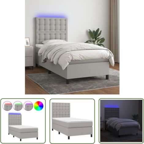 The Living Store Boxspringbett mit Matratze & LED Hellgrau 90x200 cm Stoff - Boxspringbett - Doppelbett - Schlafsystem - Bettrahmen - Lattenrost