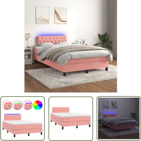 The Living Store Boxspringbett mit Matratze & LED Rosa 120x200 cm Samt - Boxspringbett - Doppelbett - Rosa Bett - Samtbett - LED Bett
