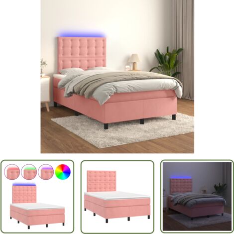 The Living Store Boxspringbett mit Matratze & LED Rosa 120x200 cm Samt - Boxspringbett - Samtbett - Kinderzimmerbetten - Doppelbett - Rosa Bett