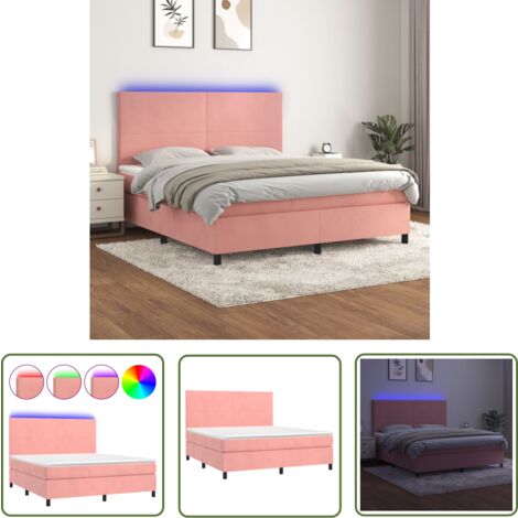 The Living Store Boxspringbett mit Matratze & LED Rosa 160x200 cm Samt - Boxspringbett - Doppelbett - Samtbett - Rosa Bett - Schlafzimmer Dekoration