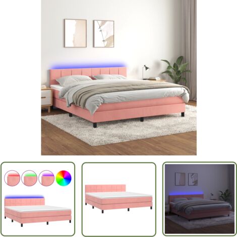 The Living Store Boxspringbett mit Matratze & LED Rosa 180x200 cm Samt - Boxspringbett - Doppelbett - Samtbett - Rosa Bett - Betten Mit Beleuchtung