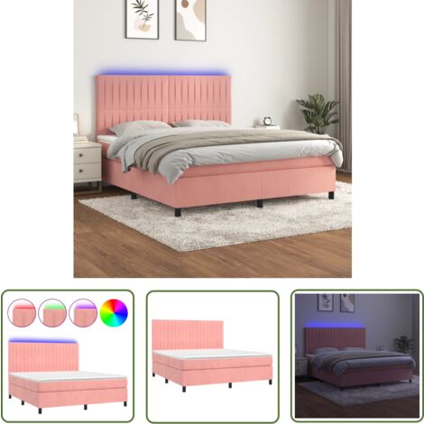 The Living Store Boxspringbett mit Matratze & LED Rosa 180x200 cm Samt - Boxspringbett - Doppelbett - Samtbett - Rosa Bett - Betten Mit Beleuchtung