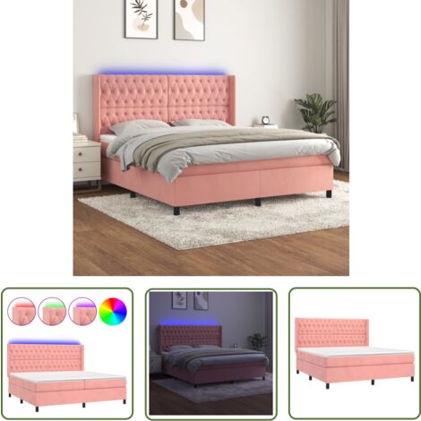 The Living Store Boxspringbett mit Matratze & LED Rosa 180x200 cm Samt - Boxspringbett - Doppelbett - Samtbett - Rosa Bett - Betten Mit Beleuchtung