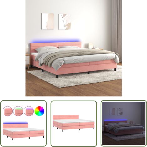The Living Store Boxspringbett mit Matratze & LED Rosa 200x200 cm Samt - Boxspringbett - Doppelbett - Samtbett - Rosa Bett - Samt