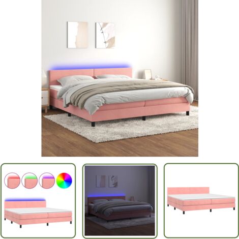 The Living Store Boxspringbett mit Matratze & LED Rosa 200x200 cm Samt - Boxspringbett - Doppelbett - Samtbett - Rosa Bett - Samt