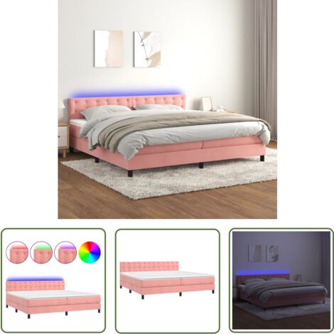 The Living Store Boxspringbett mit Matratze & LED Rosa 200x200 cm Samt - Boxspringbett - Doppelbett - Samtbett - Rosa Bett - Samt