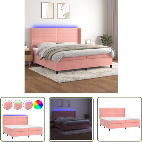 The Living Store Boxspringbett mit Matratze & LED Rosa 200x200 cm Samt - Boxspringbett - Doppelbett - Samtbett - Rosa Bett - Samt