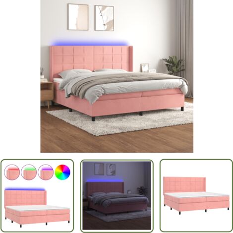 The Living Store Boxspringbett mit Matratze & LED Rosa 200x200 cm Samt - Boxspringbett - Samtbett - Doppelbett - Rosa Bett - LED Beleuchtung