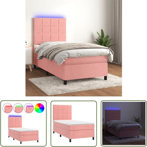 The Living Store Boxspringbett mit Matratze & LED Rosa 90x200 cm Samt - Boxspringbett - Samtbett - Kinderzimmerbetten - Jugendzimmer - Rosa Bett