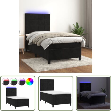 The Living Store Boxspringbett mit Matratze & LED Schwarz 100x200 cm Samt - Boxspringbett - Doppelbett - Samtbett - Luxusbett - Schlafzimmermöbel