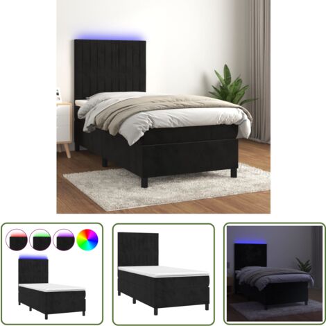 The Living Store Boxspringbett mit Matratze & LED Schwarz 100x200 cm Samt - Boxspringbett - Samtbett - Doppelbett - Luxusbett - Schlafsofa