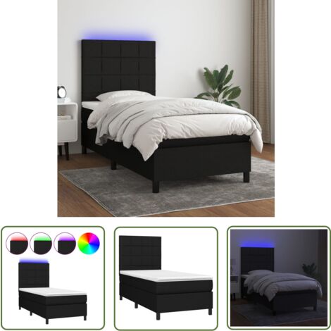 The Living Store Boxspringbett mit Matratze & LED Schwarz 100x200 cm Stoff - Boxspringbett - Doppelbett - Schlafsystem - Lattenrost - Bettrahmen