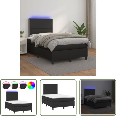 The Living Store Boxspringbett mit Matratze & LED Schwarz 120x200 cm Kunstleder - Boxspringbett - Doppelbett - Lederbetten - Betten Mit Beleuchtung - LED-Bett