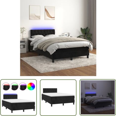 The Living Store Boxspringbett mit Matratze & LED Schwarz 120x200 cm Samt - Boxspringbett - Doppelbett - Samtbett - Luxusbett - Schlafzimmer Dekoration