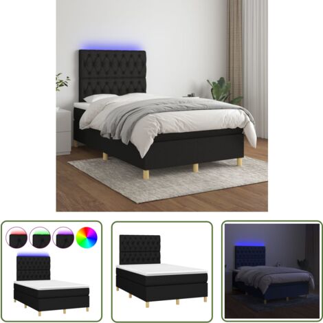 The Living Store Boxspringbett mit Matratze & LED Schwarz 120x200 cm Stoff - Boxspringbett - Doppelbett - Schlafsofa - Lattenrost - Bettrahmen
