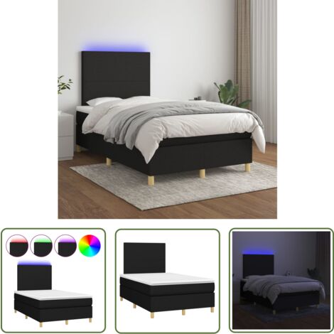 The Living Store Boxspringbett mit Matratze & LED Schwarz 120x200 cm Stoff - Boxspringbett - Doppelbett - Schlafsystem - Bettauflage - Lattenrost