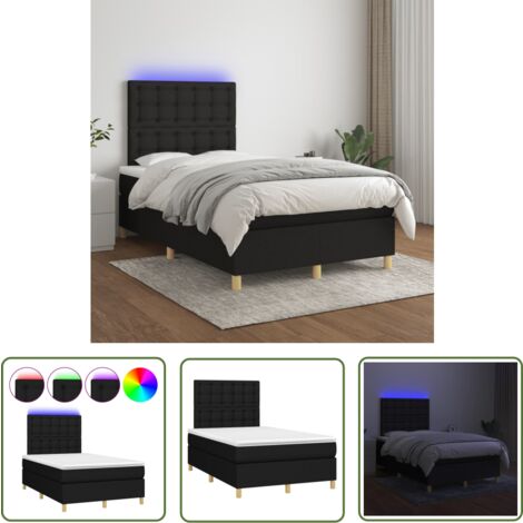 The Living Store Boxspringbett mit Matratze & LED Schwarz 120x200 cm Stoff - Boxspringbett - Doppelbett - Schlafsystem - Lattenrost - Bettsofa