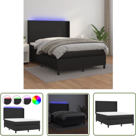 The Living Store Boxspringbett mit Matratze & LED Schwarz 140x200 cm Kunstleder - Boxspringbett - Doppelbett - Schlafzimmermöbel - Lederbetten - Luxusbett