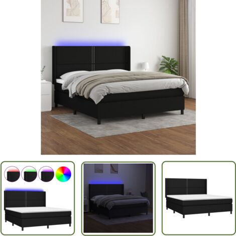 The Living Store Boxspringbett mit Matratze & LED Schwarz 160x200 cm Stoff - Boxspringbett - Doppelbett - Schlafsofa - Bettenrahmen - Lattenrost