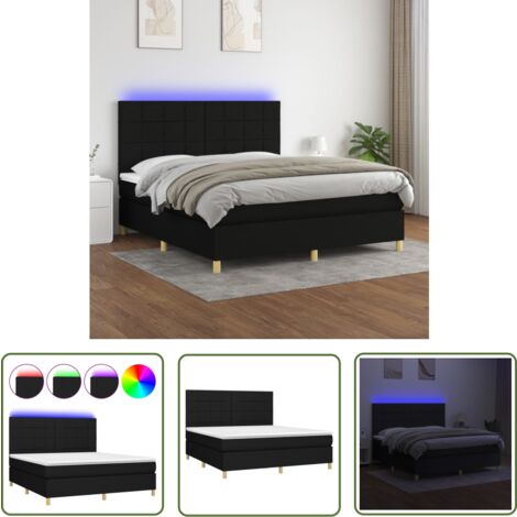 The Living Store Boxspringbett mit Matratze & LED Schwarz 160x200 cm Stoff - Boxspringbett - Doppelbett - Schlafsystem - Lattenrost - Bettrahmen