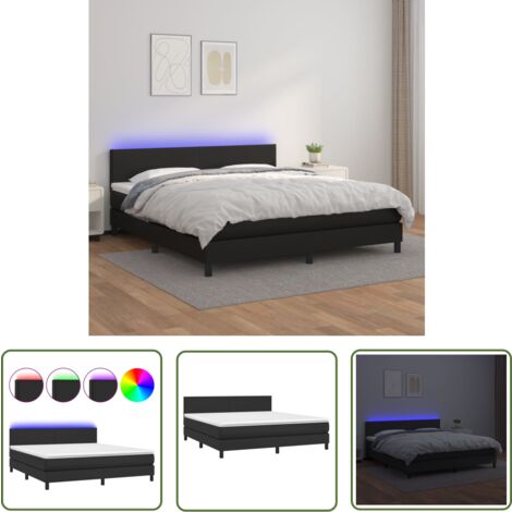 The Living Store Boxspringbett mit Matratze & LED Schwarz 180x200 cm Kunstleder - Boxspringbett - Doppelbett - Bettenrahmen - Lederbettwäsche - Luxusbett