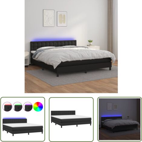 The Living Store Boxspringbett mit Matratze & LED Schwarz 180x200 cm Kunstleder - Boxspringbett - Doppelbett - Lederbetten - Luxusbett - Schlafzimmermöbel