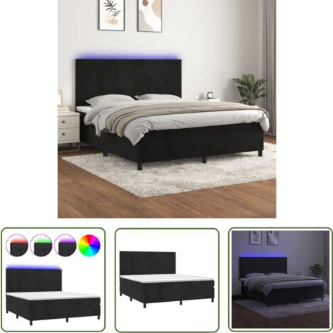 The Living Store Boxspringbett mit Matratze & LED Schwarz 180x200 cm Samt - Boxspringbett - Doppelbett - Samtbett - Luxusbett - Schlafzimmermöbel