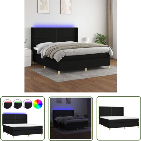 The Living Store Boxspringbett mit Matratze & LED Schwarz 180x200 cm Stoff - Boxspringbett - Doppelbett - Schlafsofa - Bettenrahmen - Lattenrost