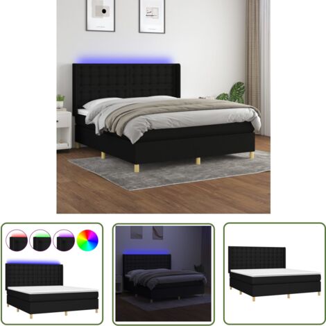 The Living Store Boxspringbett mit Matratze & LED Schwarz 180x200 cm Stoff - Boxspringbett - Doppelbett - Schlafsystem - Bettenrahmen - Lattenrost