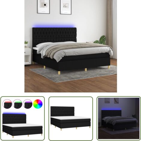 The Living Store Boxspringbett mit Matratze & LED Schwarz 180x200 cm Stoff - Boxspringbett - Doppelbett - Schlafsystem - Bettenrahmen - Lattenrost
