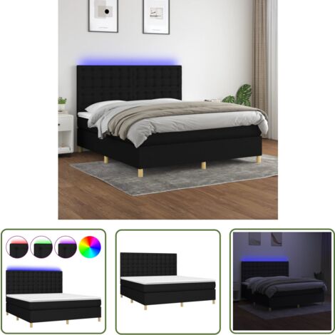 The Living Store Boxspringbett mit Matratze & LED Schwarz 180x200 cm Stoff - Boxspringbett - Doppelbett - Schlafsystem - Lattenrost - Bettrahmen