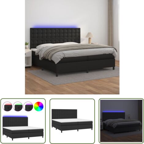 The Living Store Boxspringbett mit Matratze & LED Schwarz 200x200 cm Kunstleder - Boxspringbett - Doppelbett - Bettenrahmen - Lederbettwäsche - Luxusbett