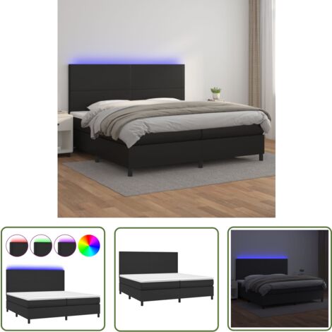 The Living Store Boxspringbett mit Matratze & LED Schwarz 200x200 cm Kunstleder - Boxspringbett - Doppelbett - Bettenrahmen - Lederbettwäsche - Luxusbett